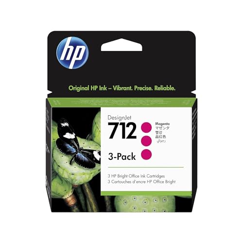 HP 712 3er-Pack Magenta 29 ml Original Druckerpatrone (3ED78A) mit originaler HP Tinte, für DesignJet T650, T630, T250, T230 & Großformatdrucker der Studio-Serie sowie den HP 713 DesignJet Druckkopf von HP