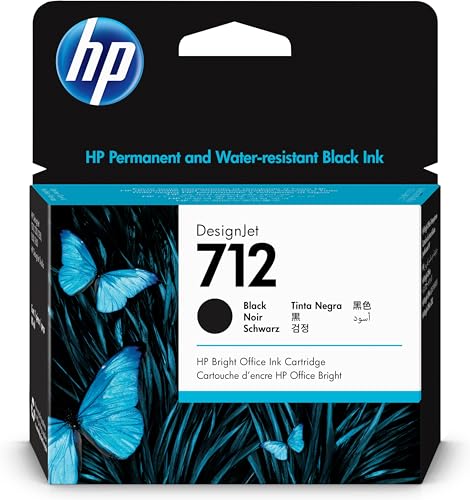 HP 712 Schwarz 80 ml Original Druckerpatrone (3ED71A) mit hoher Kapazität, HP Tinte für DesignJet T650, T630, T250, T230 & Großformatdrucker der Studio-Serie sowie den HP 713 DesignJet Druckkopf von HP