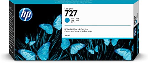 HP 727 Cyan 300 ml Original HP DesignJet Druckerpatrone (F9J76A) mit hoher Kapazität, HP Tinte für Großformatdrucker der Serien HP DesignJet T2500, T1500 & T900 sowie den HP 727 DesignJet Druckkopf von HP