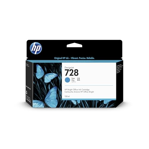 HP 728 Cyan 130 ml Original Druckerpatrone (F9J67A) mit originaler HP Tinte, für DesignJet T730 und T830 Großformatdrucker sowie den HP 729 DesignJet Druckkopf von HP