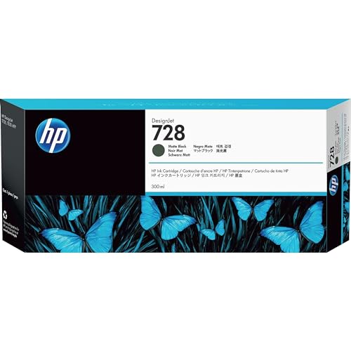 HP 728 Mattschwarz 300 ml Original Druckerpatrone (F9J68A) mit hoher Kapazität, HP Tinte für DesignJet T730 und T830 Großformatdrucker sowie den HP 729 DesignJet Druckkopf, Matt Schwarz von HP