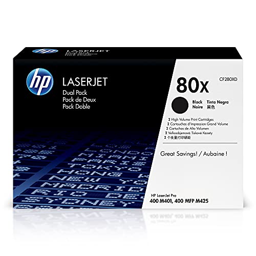HP 80X 2er-Pack (CF280XD) Schwarz Original Toner für HP Laserjet Pro M401, HP Laserjet Pro M425 von HP