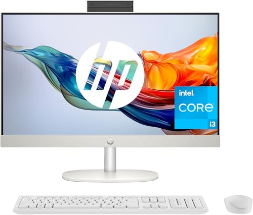HP All-in-One 24-cr0013ss Desktop-PC mit 23,8 Zoll FHD (Intel Core i3-N300, 8 GB RAM, 512 GB SSD, Intel UHD Graphics, ohne Betriebssystem), Weiß – spanische QWERTY-Tastatur von HP