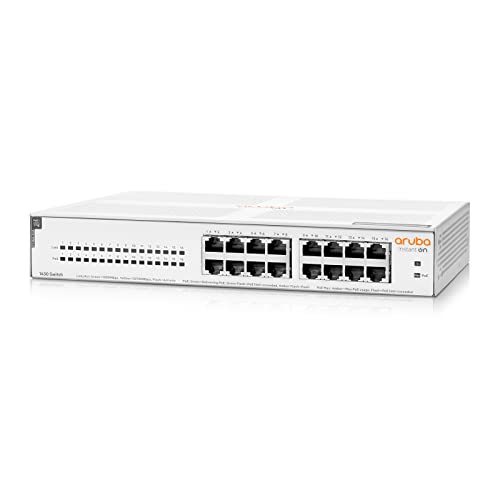 HP Aruba Instant On 1430 16-Port Gb Unmanaged PoE Switch | 16-Port Class 4 PoE (124W) - 16x 1G Ports | Fanless | EU Europe Cord (R8R48A#ABB), weiß von HP