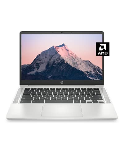 HP Chromebook 14a Laptop, AMD 3015Ce Prozessor, 4 GB RAM, 32 GB eMMC Speicher, 14 Zoll HD-Touchscreen, Google Chrome OS, blendfreier Bildschirm, lange Akkulaufzeit (14a-nd0040nr, 2021, Mineral Silver) von HP