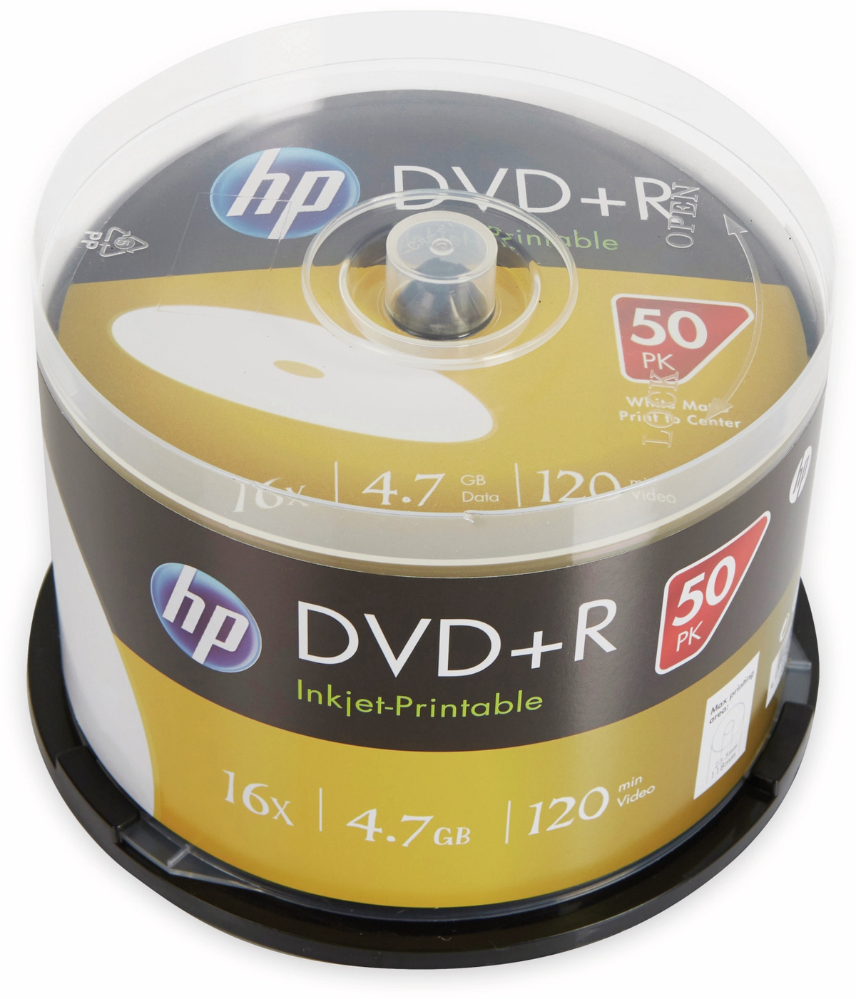 HP DVD+R 4.7GB, 120Min, 16x, Cakebox, 50 CDs bedruckbar von HP