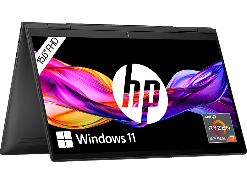 HP ENVY x360 15-fh0378ng, OLED, Convertible, mit 15,6 Zoll Display Touchscreen, AMD Ryzen™ 7 7730U Prozessor, 16 GB RAM, 512 SSD, Radeon™ Onboard Graphics, Schwarz, Windows 11 Home (64 Bit) von HP