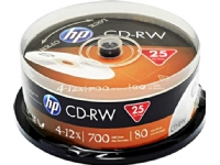 HP HP CD-RW, CWE00019-3, 69313, 25er-Pack, 700MB, 4-12x, 80min, 12cm, nicht bedruckbar, Cake Box, für Datenarchivierung von HP