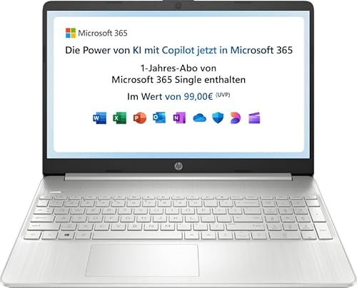 HP Laptop | 15,6" FHD Display | Intel Celeron N4500 | 4 GB DDR4 RAM | 128 GB SSD | Intel UHD Graphics | Windows 11 Home im S-Modus | QWERTZ Tastatur | Silber | inkl. Microsoft Office 365 Single von HP