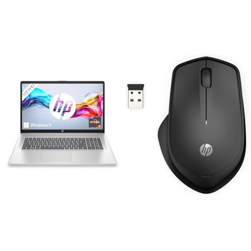 HP Laptop mit 17,3" FHD Display, AMD Ryzen 5 7520U, 16GB DDR5 RAM, 512 GB SSD, AMD Radeon-Grafik, Windows 11, QWERTZ, Silber 280 Silent Wireless Maus, Schwarz von HP