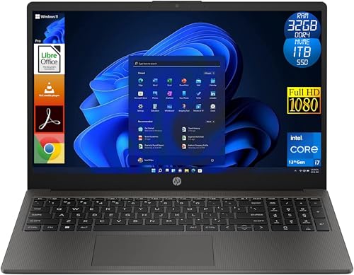 HP Notebook 250 G10, CPU Intel Core i7 13Th Gen, 32 GB RAM DDR4, 1TB (1000 GB) NVMe SSD, Windows 11 Pro, Display Laptop 15,6 Zoll Full HD, Notebook sofort einsatzbereit von HP
