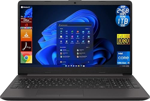 HP Notebook 250 G9, Arbeitslaptop, Laptop-Display 15,6 Zoll Full HD, CPU Intel Core i5 12Th, 24 GB Ram, 1TB (1000 GB) NVMe SSD, Windows 11 Pro | Office 2021 Pro Plus | Laptop sofort einsatzbereit | von HP