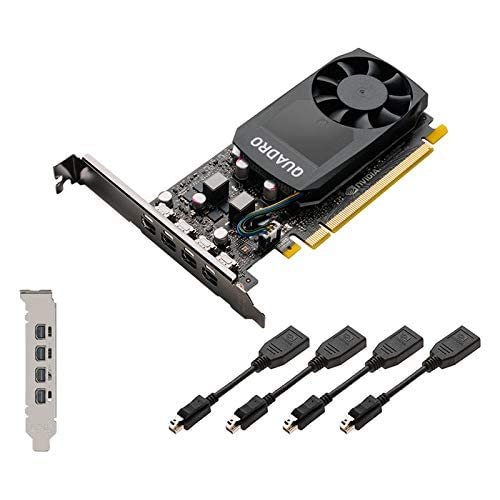 HP Nvidia Quadro P620 2GB Grafikkarte (512 CUDA-Kerne, GDDR5, 128-Bit, PCI Express x16 3.0) – mit x4 mDP auf DP Kabel, High & Low Profile Halterungen – 3ME25AA – unifarben verpackt von HP