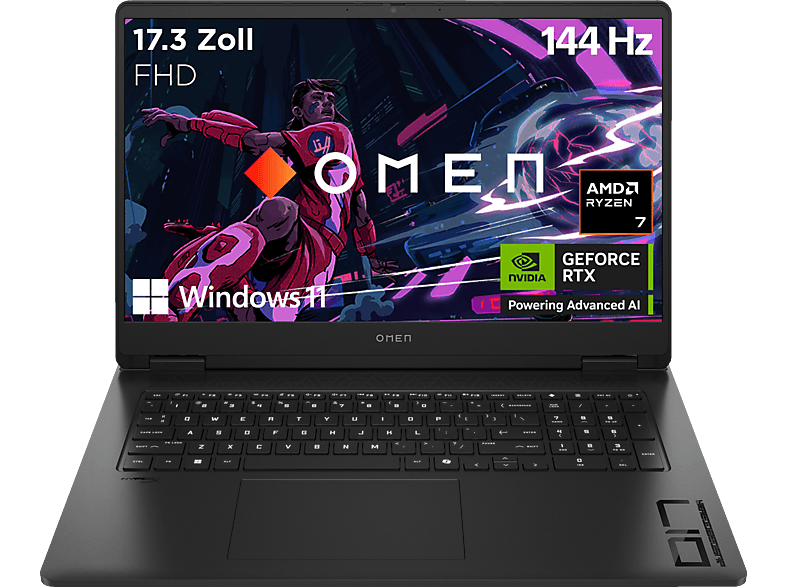 HP OMEN 17-db0374ng, Gaming Notebook, mit 17,3 Zoll Display, AMD Ryzen™ 7,8845HS Prozessor, 32 GB RAM, 1 TB SSD, NVIDIA GeForce RTX™ 4060, Shadow Black, Windows 11 Home von HP