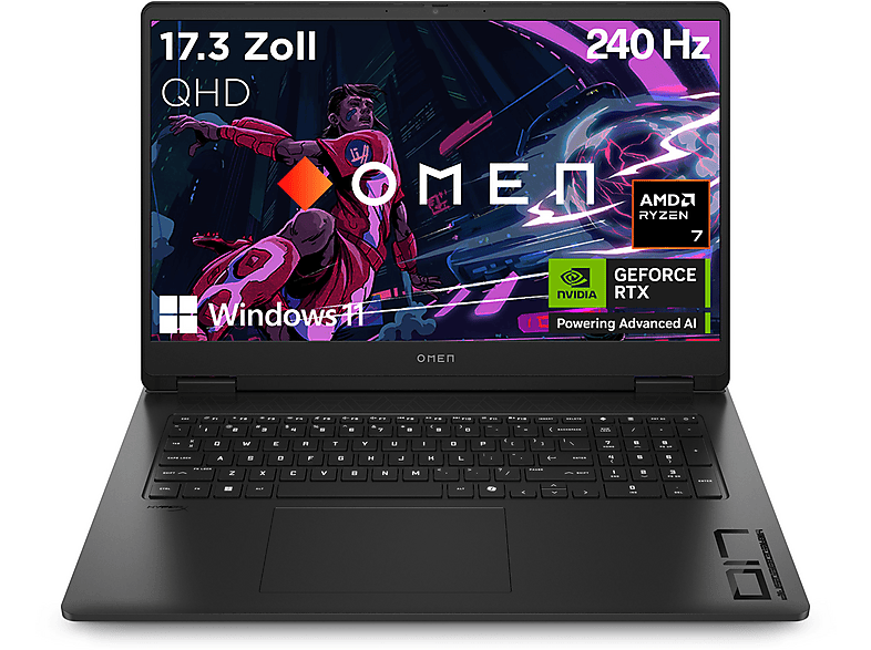 HP OMEN 17-db0379ng, Gaming Notebook, mit 17,3 Zoll Display, AMD Ryzen™ 7,8845HS Prozessor, 32 GB RAM, 1 TB SSD, NVIDIA GeForce RTX™ 4070, Schwarz, Windows 11 Home von HP