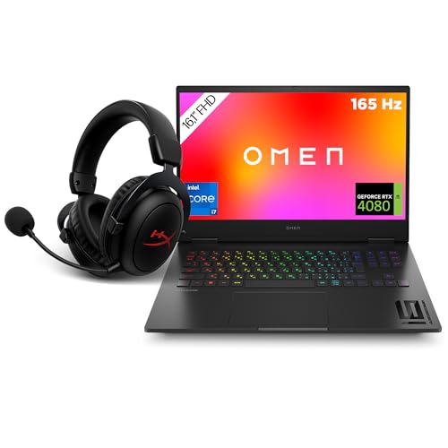 HP OMEN Gaming Laptop, 16,1" FHD Display, Intel Core i7-13700HX, NVIDIA GeForce RTX 4080, Windows 11 Home, QWERTZ Tastatur, Shadow Black inkl. HyperX Cloud II Core Wireless-Headset von HP