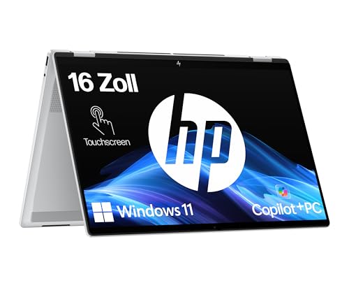 HP OmniBook X Flip NG AI 16-as0253ng 2in1 Laptop, Next Gen KI Copilot+ PC, 16" 2K 1920 x 1200 Touchscreen, Intel Ultra 5-226V (8C) 40 NPU Tops, 16GB LPDDR5X 8533, 512 GB SSD, Win 11, QWERTZ, Silber von HP