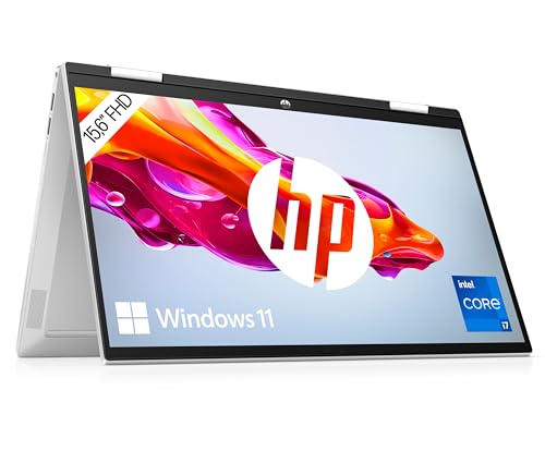 HP Pavilion x360 2-in-1 Convertible Laptop | 15,6" FHD IPS Touchscreen | Intel Core i7-1255U | 16 GB DDR4 RAM | 512 GB SSD | Intel Iris Xe-Grafikkarte | Windows 11 Home | QWERTZ Tastatur | Silber von HP