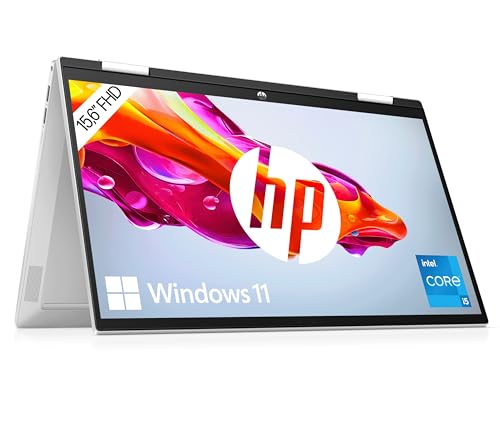 HP Pavilion x360 2in1 Convertible Laptop | 15,6" Full HD IPS Touchscreen | Intel Core i5-1235U | 8GB DDR4 RAM | 512GB SSD | Intel Iris Xe Grafik | Windows 11 | QWERTZ Tastatur | Silber von HP