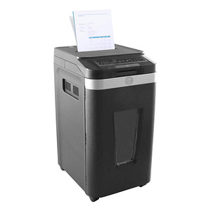 HP Pro Shredder Auto 400MC Aktenvernichter mit Partikelschnitt P-5, 2 x 12 mm, bis 400 Blatt, schwarz von HP