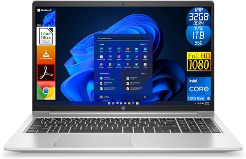 HP ProBook G9 450 Laptop, CPU Intel Core i5 12th Gen, Iris Xe Graphics, 32 GB RAM DDR4, 1TB (1000 GB) NVMe SSD, Windows 11 Pro, 15,6 Zoll Full HD IPS, Arbeitslaptop sofort einsatzbereit von HP