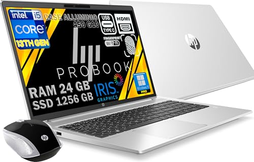 HP Probook 450 G10 Notebook, Silber, RAM 24 GB, SSD 1256 GB (256 GB + 1 TB), FullHD-Display 15,6 Zoll, Intel i5-1334U 10 Core mit 4,6 GHz, Fingerprint, Win11 Pro, Open OFFICE, Maus bereit von HP
