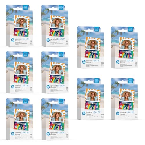 HP Sprocket 3,5 x 4,25” Zink-Fotopapier mit Kleberückseite (1000er-Pack) – Kompatibel mit HP Sprocket 3x4 Fotokabine und Fotodrucker von HP