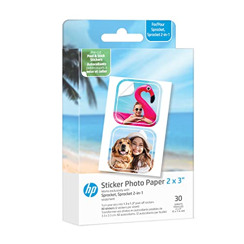 HP Sprocket 5,1 x 7,6 cm Premium Zink vorgeschnittenes Aufkleber-Fotopapier, 30 Blatt, kompatibel mit HP Sprocket Fotodruckern von HP