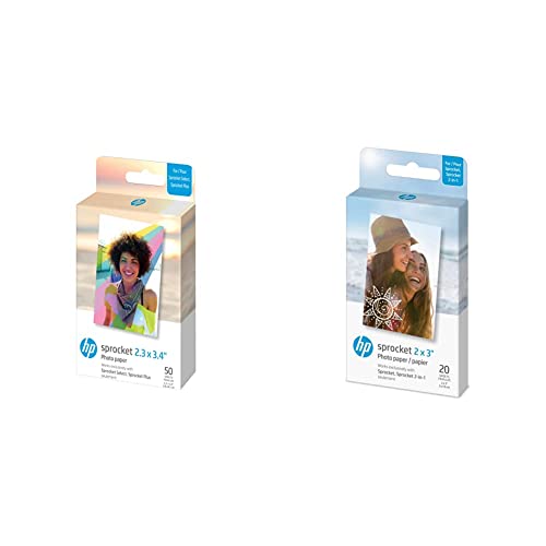 HP Sprocket 5,8 x 8,7 cm Premium Zink Fotopapier mit selbstklebender Rückseite (50 Blatt) & Sprocket 5x7,6 cm Premium Zink Sticker Fotopapier (20 Blatt) Kompatibel mit HP Sprocket Fotodruckern von HP