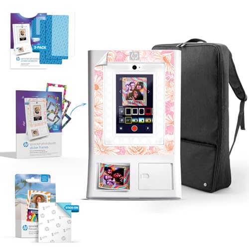 HP Sprocket Fotobox-Maschine Sofort-Farb-Fotodrucker (Weiß) Geschenk-Paket + Zink-Papier (100 Blätter) + Gepolsterte Tragetasche + Premium-Bildschirmschutzfolie (x2) + Dekorative Stickerrahmen (x15) von HP