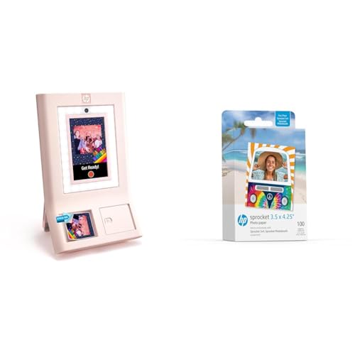 HP Sprocket Photo Booth Machine, Sofortbild-Farbfotodrucker Sprocket 3,5 x 4,25 Zoll Zink-Fotopapier mit Selbstklebender Rückseite (100er-Packung) von HP