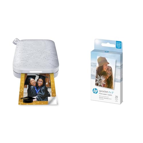 HP Sprocket Portable 5x7.6 cm Sofortbilddrucker, Monochrom & Sprocket 5x7,6 cm Premium Zink Sticker Fotopapier (20 Blatt) Kompatibel Sprocket Fotodruckern von HP