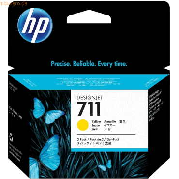 HP Tintenpatrone HP Nr. 711 CZ136A gelb 3er Packung 29 ml von HP