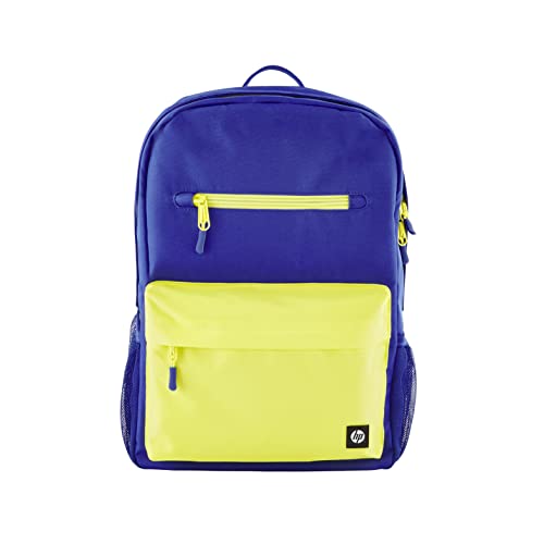 HP Unisex Campus Rucksack, Laptop Rucksack, 15,6 Zoll Laptop Fach, 17 Liter Fassungsvermögen, gepolsterte Schultergurte, Regenabweisend, zu 50% aus recycelten Materialien, 0,49 kg leicht, Blau/Gelb von HP