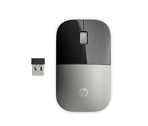 HP Z3700 G2 kabellose Maus – natürliches Silber, schlankes, tragbares Design, passt bequem überall, 2,4 GHz kabelloser Empfänger, blauer optischer Sensor, gewinnt PC, Laptop, Notebook, Mac, Chromebook von HP