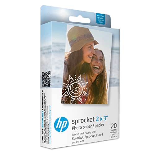 HP Zink Sticky-Backed Fotopapier weiß glänzend – Fotopapier (weiß, glänzend, Tintenstrahldrucker, 2 x 3 Zoll, 20 Blatt, 20 – 25 °C) von HP