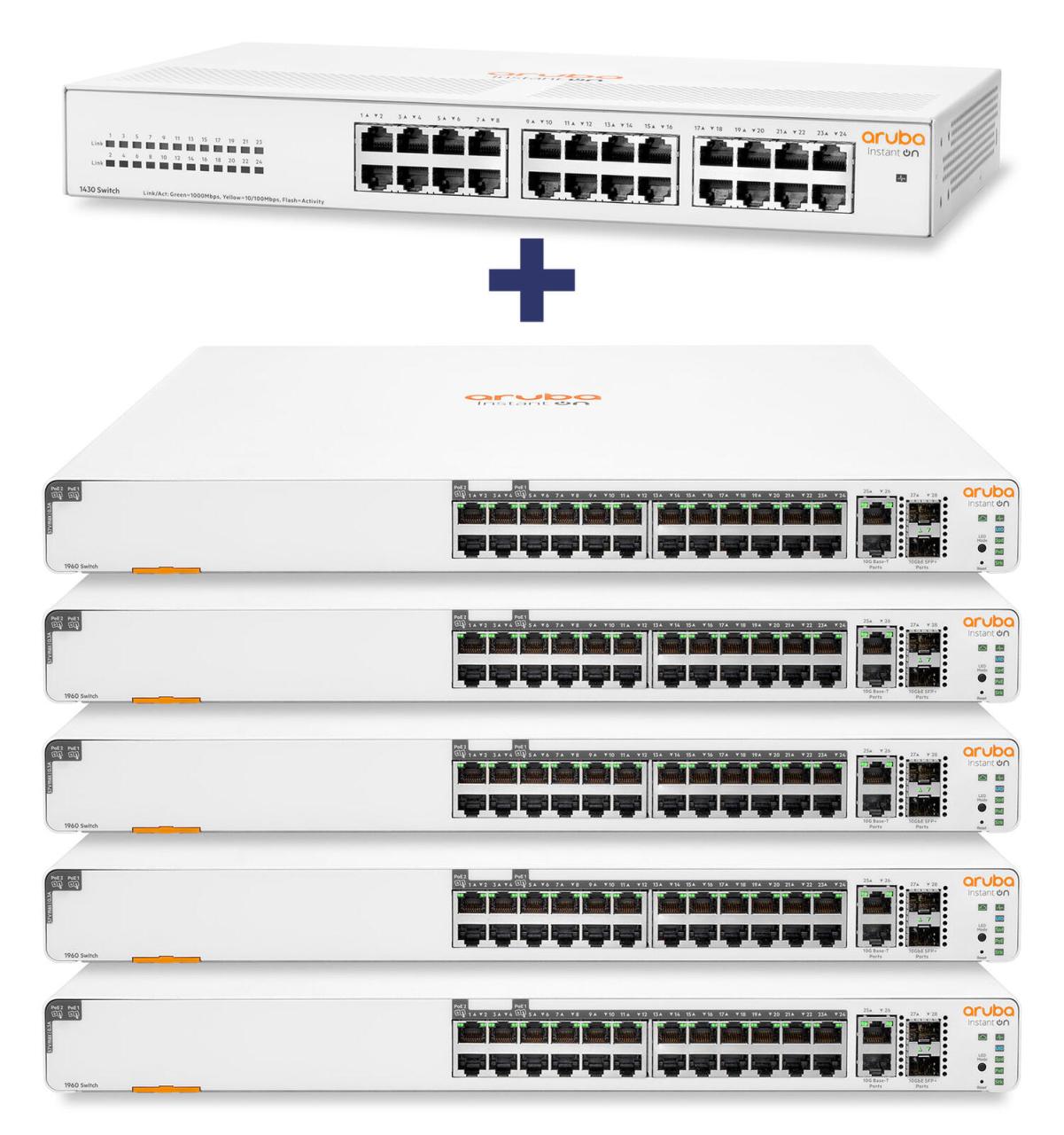 HPE Aruba Instant On 5er Set 1960 24G PoE 20p der Kl.4 4p der Kl.6 2XGT 2SFP+... von HPE Aruba