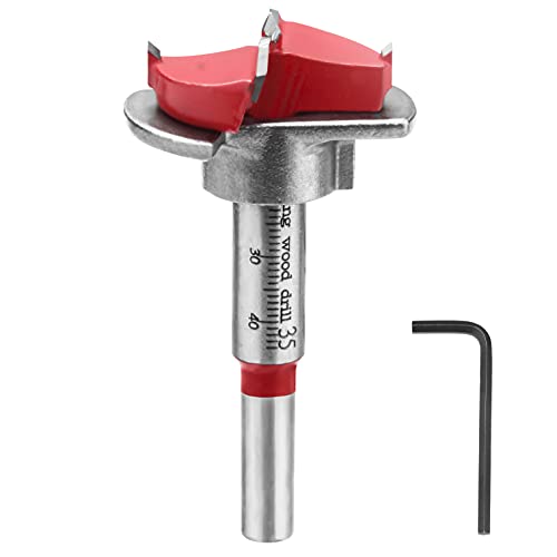 HPHOPE Forstnerbohrer 35mm Verstellbar Positionierbohrer, Forstner Bit Holzbohrer mit Rundschaft, Scharnierlochbohrer mit Tiefenanschlag(10-40mm), für Holzbearbeitung Mehrzweckbohrer von HPHOPE