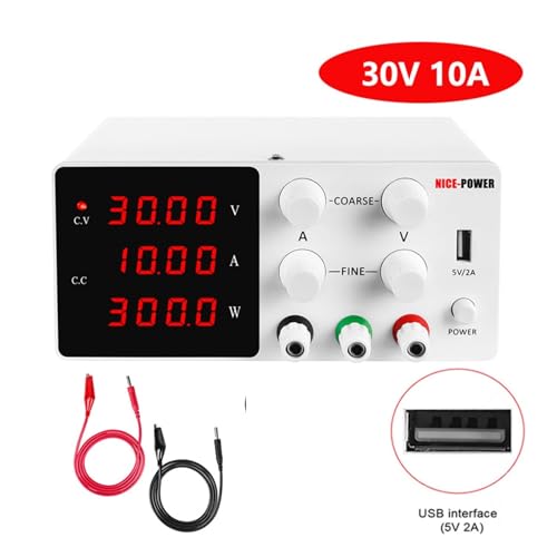 Labornetzteil Labor einstellbar. DC Stromversorgung 3. 0V 10A LED. Digital Lab-Bank-Stromquelle stabilisierte Stromversorgung suchen Spannungsregler DIY.(White,30V 10A) von HPHPH