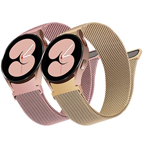 2 Stück Keine Lücke Edelstahl Armband für Samsung Galaxy Watch 6/5/4 40mm 44mm/Galaxy Watch 5 Pro 45mm/Galaxy Watch 6/4 Classic 43mm 47mm 42mm 46mm/Watch 3 41mm, Mesh Metall Armband, Roségold/Rosa von HPJK