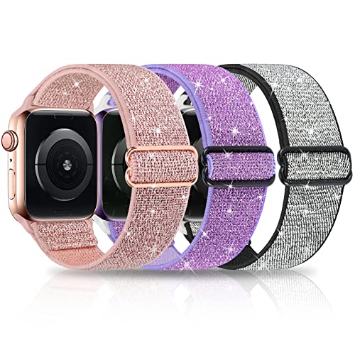 HPJK 3 Packs Glitzer Sport Loop Armband Kompatibel mit Apple watch 41mm 40mm 38mm, Nylon Geflochten Elastische Ersatzband für iWatch Series 7 6 5 4 3 2 1 SE, 41mm 40mm 38mm Rosa/Violett/Silber-S HPJK 3 Packs Glitzer Sport Loop Armband Kompatibel mit Apple watch 41mm 40mm 38mm, Nylon Geflochten Elastische Ersatzband für iWatch Series 7 6 5 4 3 2 1 SE, 41mm 40mm 38mm Rosa/Violett/Silber-S von HPJK