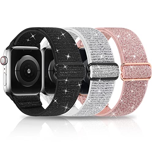 HPJK 3 Packs Glitzer Sport Loop Armband Kompatibel mit Apple watch 41mm 40mm 38mm, Nylon Geflochten Elastische Ersatzband für iWatch Series 7 6 5 4 3 2 1 SE, 41mm 40mm 38mm Schwarz/Rosa/Silber-W HPJK 3 Packs Glitzer Sport Loop Armband Kompatibel mit Apple watch 41mm 40mm 38mm, Nylon Geflochten Elastische Ersatzband für iWatch Series 7 6 5 4 3 2 1 SE, 41mm 40mm 38mm Schwarz/Rosa/Silber-W von HPJK