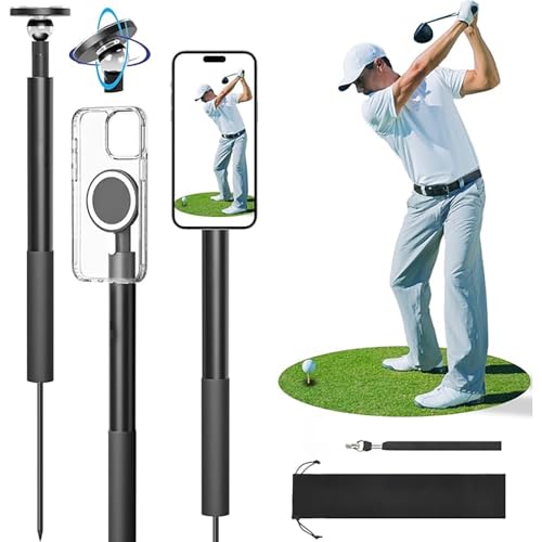 Golf-Einbeinstativ, Golf-Schwung-Handyhalterung, Magnetischer Selfie-Stick mit Spike-Halterung, Kompatibel mit iPhone-Kamera, Verstellbares Stativ von HPLSZCN