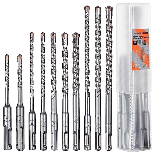 HPMAISON SDS Plus Bohrer Set, 10tlg. SDS Plus Hammerbohrer Betonbohrer mit 4 Schneiden, Steinbohrer 5 6 x 110mm, 5 6 8 10 12 x 160mm, 8 10 12 x 210mm Kompatibel mit Alle Marken SDS Plus Bohrhammer HPMAISON SDS Plus Bohrer Set, 10tlg. SDS Plus Hammerbohrer Betonbohrer mit 4 Schneiden, Steinbohrer 5 6 x 110mm, 5 6 8 10 12 x 160mm, 8 10 12 x 210mm Kompatibel mit Alle Marken SDS Plus Bohrhammer von HPMAISON
