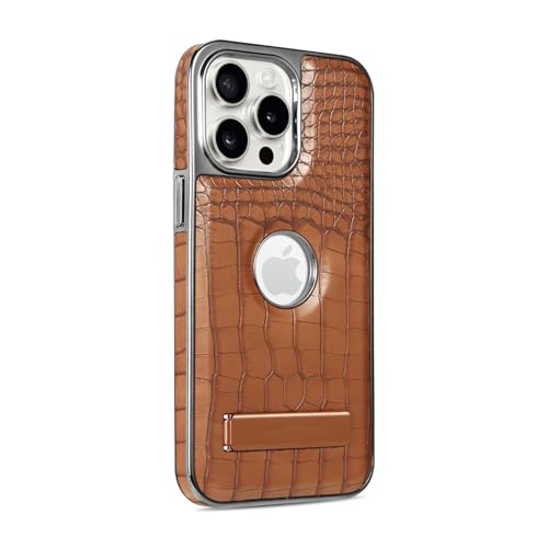 HPQWN Für das iPhone 13 Pro Max Lederhalter Galvanisierte Telefonhülle Halterung Magnetische Schutzhülle (Für das iPhone 13 Pro Max/Braun) von HPQWN