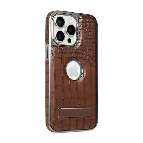 HPQWN Für das iPhone 13 Pro Max Lederhalter Galvanisierte Telefonhülle Halterung Magnetische Schutzhülle (Für das iPhone 13 Pro Max/Dunkelbraun) von HPQWN