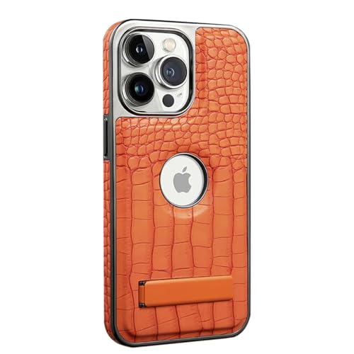 HPQWN Für das iPhone 13 Pro Max Lederhalter Galvanisierte Telefonhülle Halterung Magnetische Schutzhülle (Für das iPhone 13 Pro Max/Orange) von HPQWN