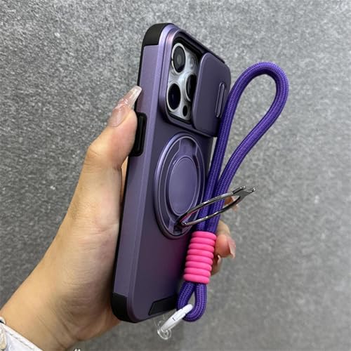HPQWN Für iPhone 11 Armor Ring Stand Holder Slide Window Magnetic mit Handschlaufe Telefonhülle Bumper Cover (Für iPhone 11/Dunkelviolett) von HPQWN