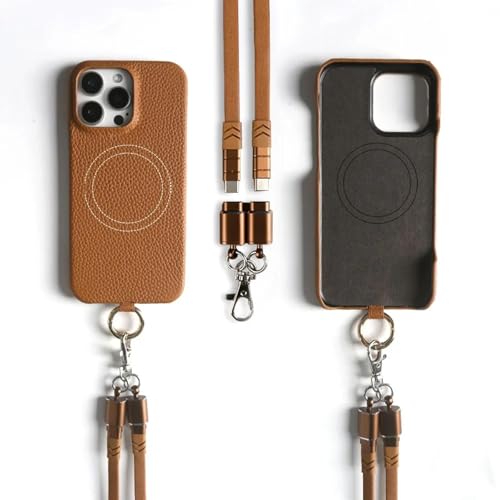 HPQWN Für iPhone 11 Pro Leder-Telefonhülle mit Ladelanyard-Hüllen, magnetische Abdeckung (für iPhone 11 Pro/mit braunem Riemen) von HPQWN
