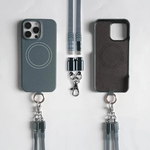 HPQWN Für iPhone 11 Pro Max Leder-Telefonhülle mit Ladelanyard-Hüllen, magnetische Abdeckung (für iPhone 11 Pro Max/mit marineblauem Armband) von HPQWN